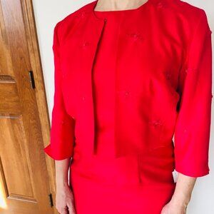 David Warren Red Dress 2-Piece Embroidered  Beaded NWT